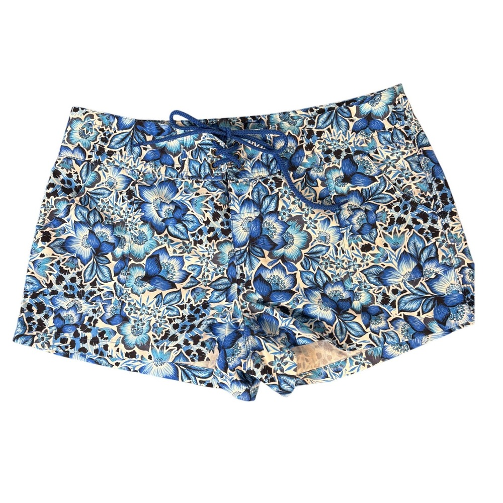 Sunsets Blue Floral Board Shorts Womens Medium Swim Trunks Lace Up Style 949
